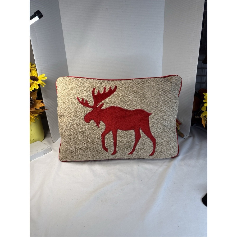 Secret Celebrity DownThrow Pillow Red Crushed Velvet Moose Red Rope Trim 18"X13"